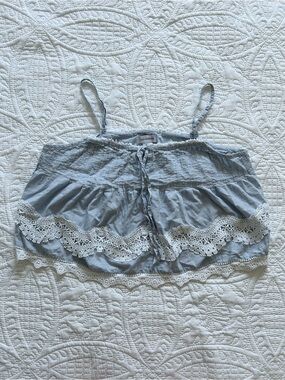 Paraphrase Light Blue White Striped Cami Lace Trim Y2K Coastal Feminine Top